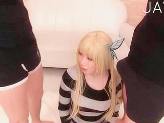 Sexy Japanese babe with amazing titties sucking cocks in Tokyo XXX